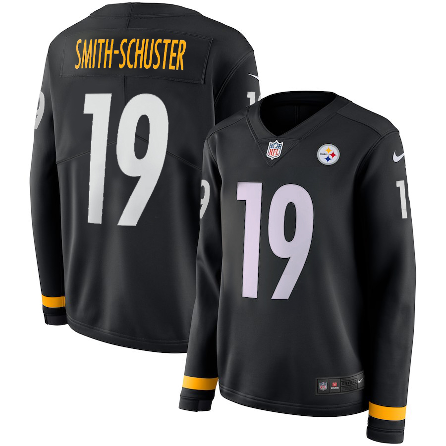 Women Pittsburgh Steelers #19 Smith schuster black Limited NFL Nike Therma Long Sleeve Jersey->women nfl jersey->Women Jersey